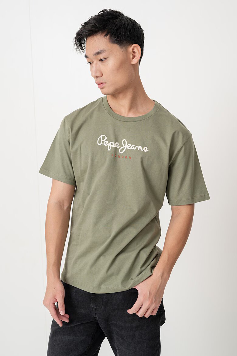Pepe Jeans London Тениска с овално деколте и лого Зелени аспержи