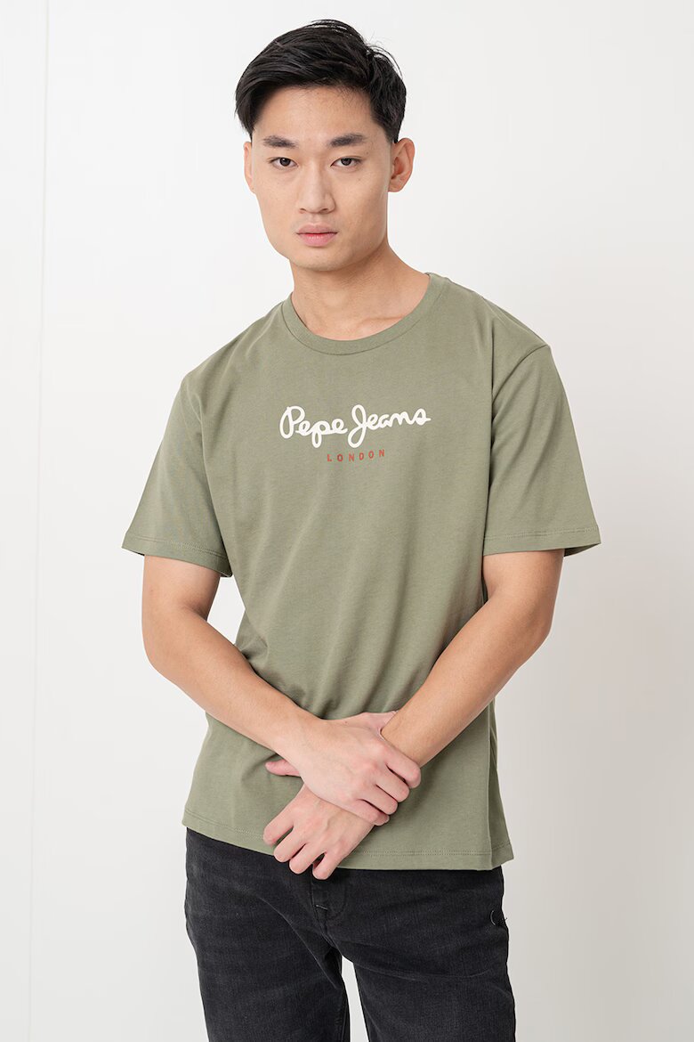 Pepe Jeans London Тениска с овално деколте и лого Зелени аспержи