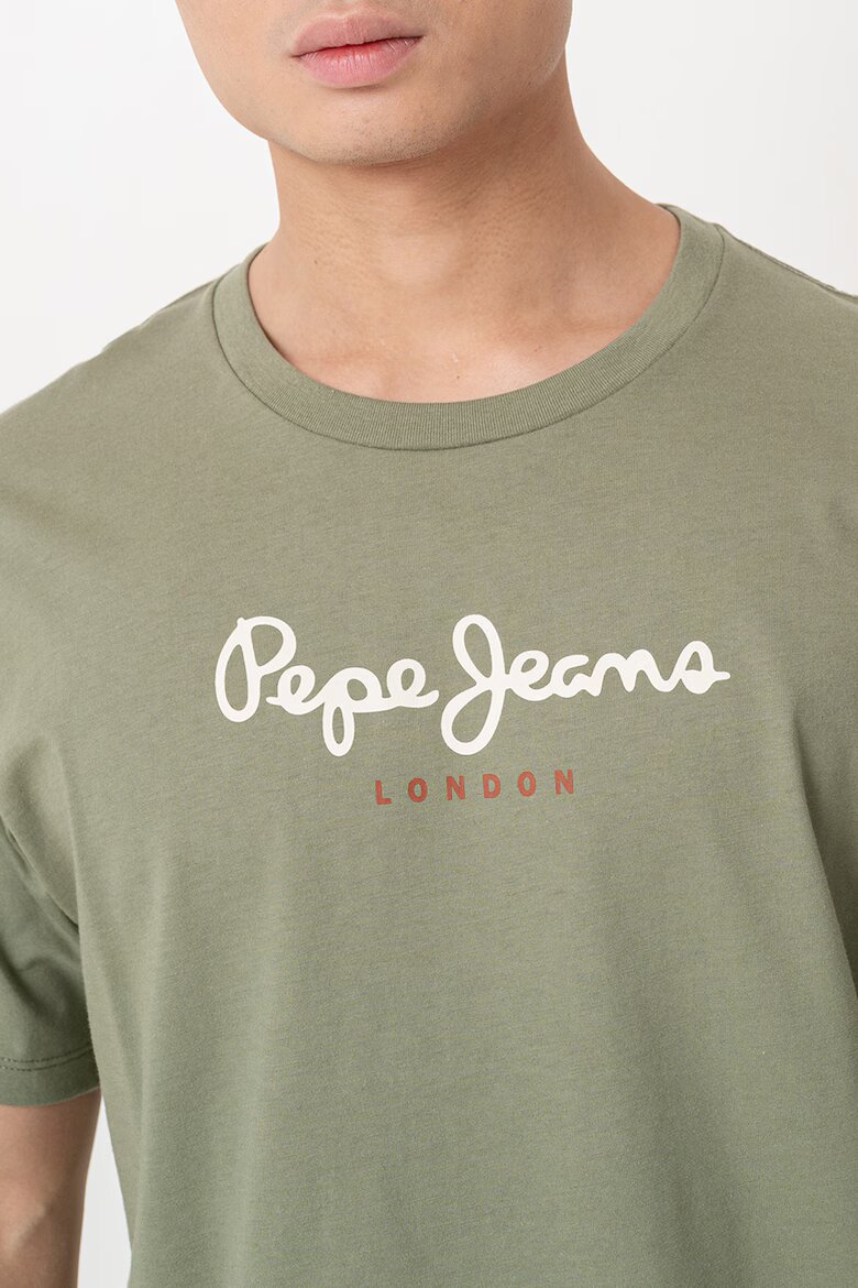 Pepe Jeans London Тениска с овално деколте и лого Зелени аспержи