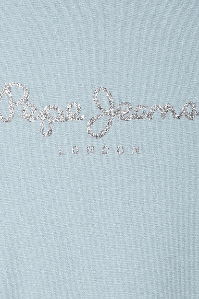 Pepe Jeans London Тениска с овално декоте и бляскаво лого Прашно синьо/Сребрист