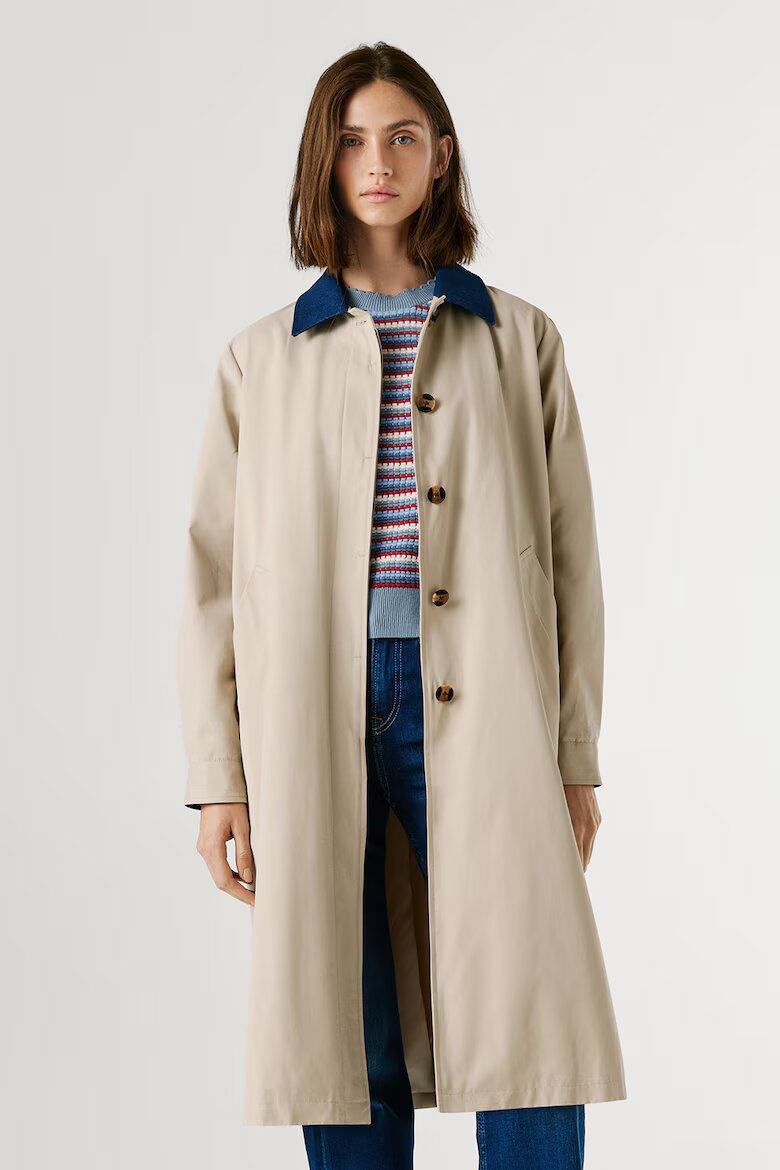 Pepe Jeans London Тренч Fionna с дънкови детайли Светло бежово