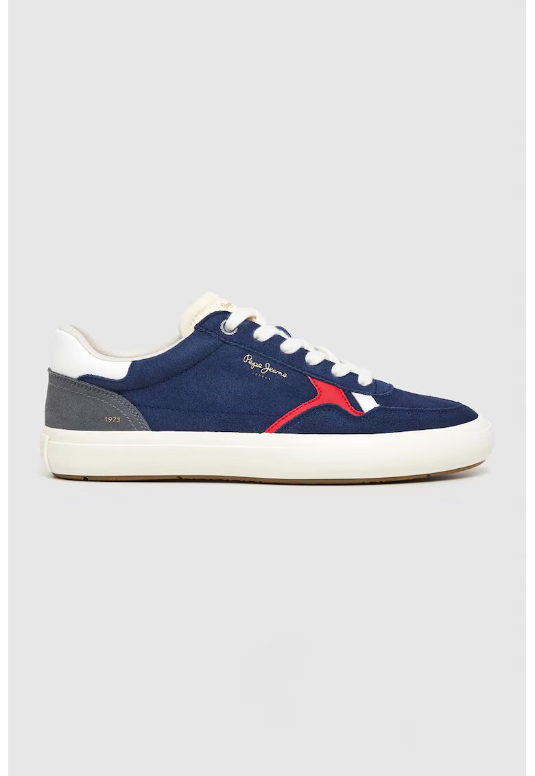 Pepe Jeans London Велурени спортни обувки с лого - Бял/Аленочервен/Тъмносин