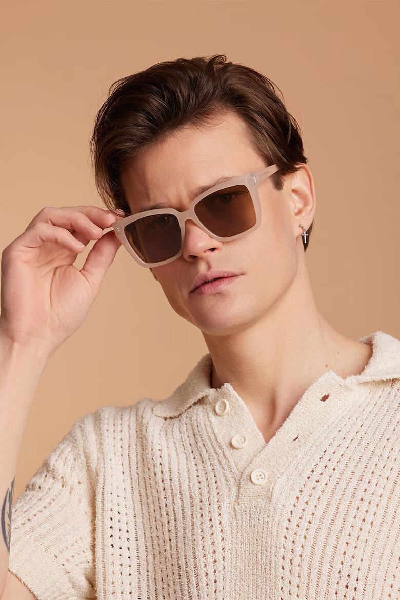 Philipp Blanc Унисекс масивни слънчеви очила Cat-Eye с поляризация Бежов