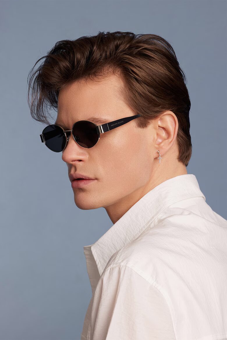 Philipp Blanc Унисекс овални слънчеви очила Glam с поляризация Черен/Сребрист