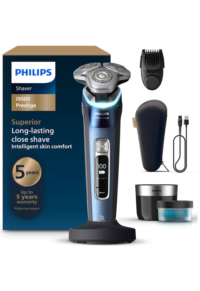 Philips Електрическа самобръсначка i9000 Prestige XP9201/33 - технология SkinIQ - 60 мин. автономност - сензор за налягане & LED циферблат за насочване ...