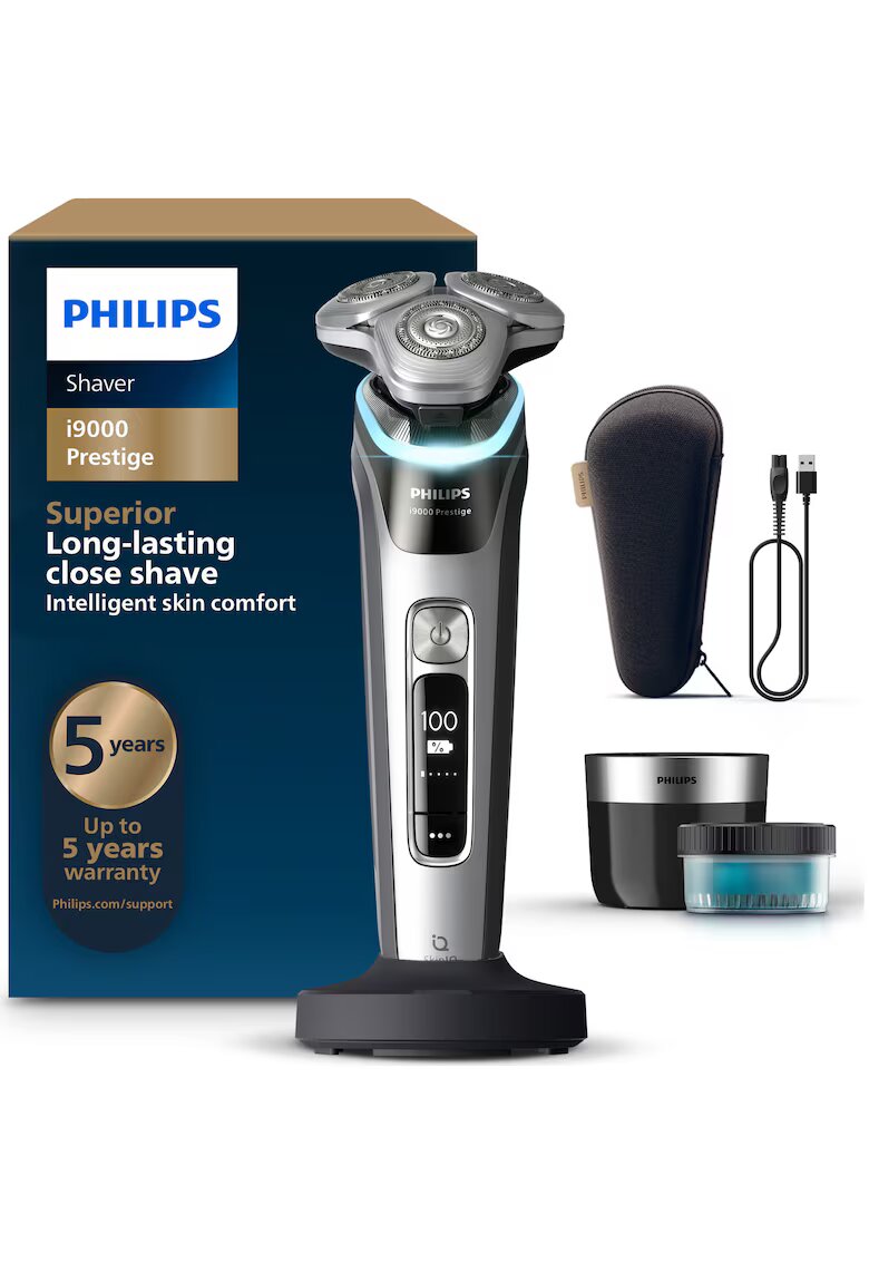 Philips Електрическа самобръсначка i9000 Prestige XP9201/33 - технология SkinIQ - 60 мин. автономност - сензор за налягане & LED циферблат за насочване ...