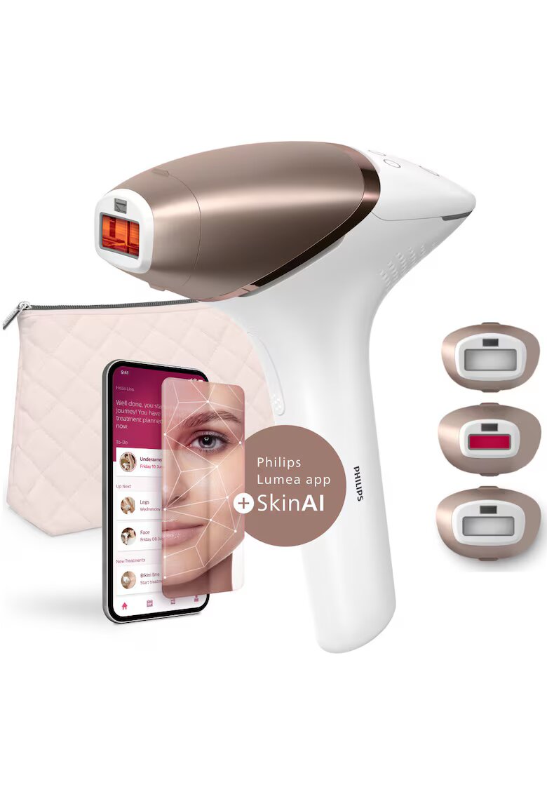 Philips Фотоепилатор IPL Lumea Series 9900 BRI973/00 - Сензор Smartskin - Технология SenseIQ - Връзка с приложението с функции Skin AI - Използване с или без кабели - 450 000 ...