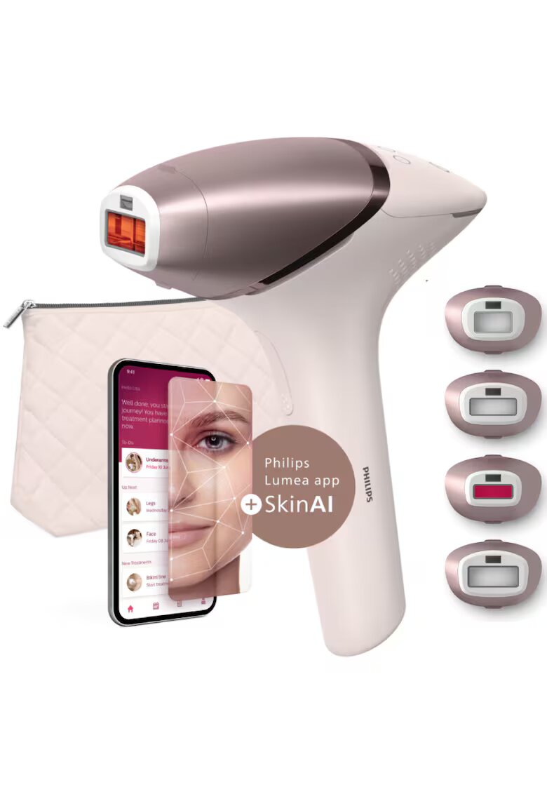 Philips Фотоепилатор IPL Lumea Series 9900 BRI977/00 - Сензор Smartskin - Технология SenseIQ - Връзка с приложението с функции Skin AI - Употреба с или без кабели - 450 000 ...