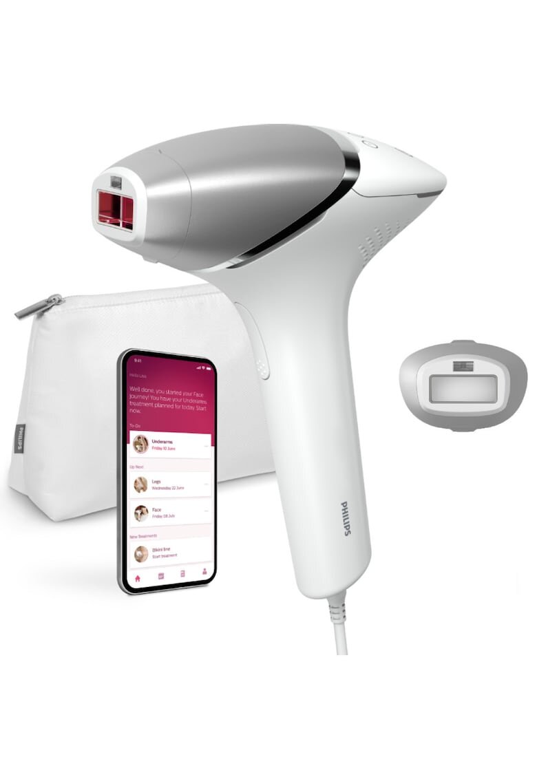 Philips IPL епилатор Lumea Series 8000 - сензор Smartskin - технология SenseIQ - използване с кабел - 450 000 импулса - Сребрист/Гланцирано бяло