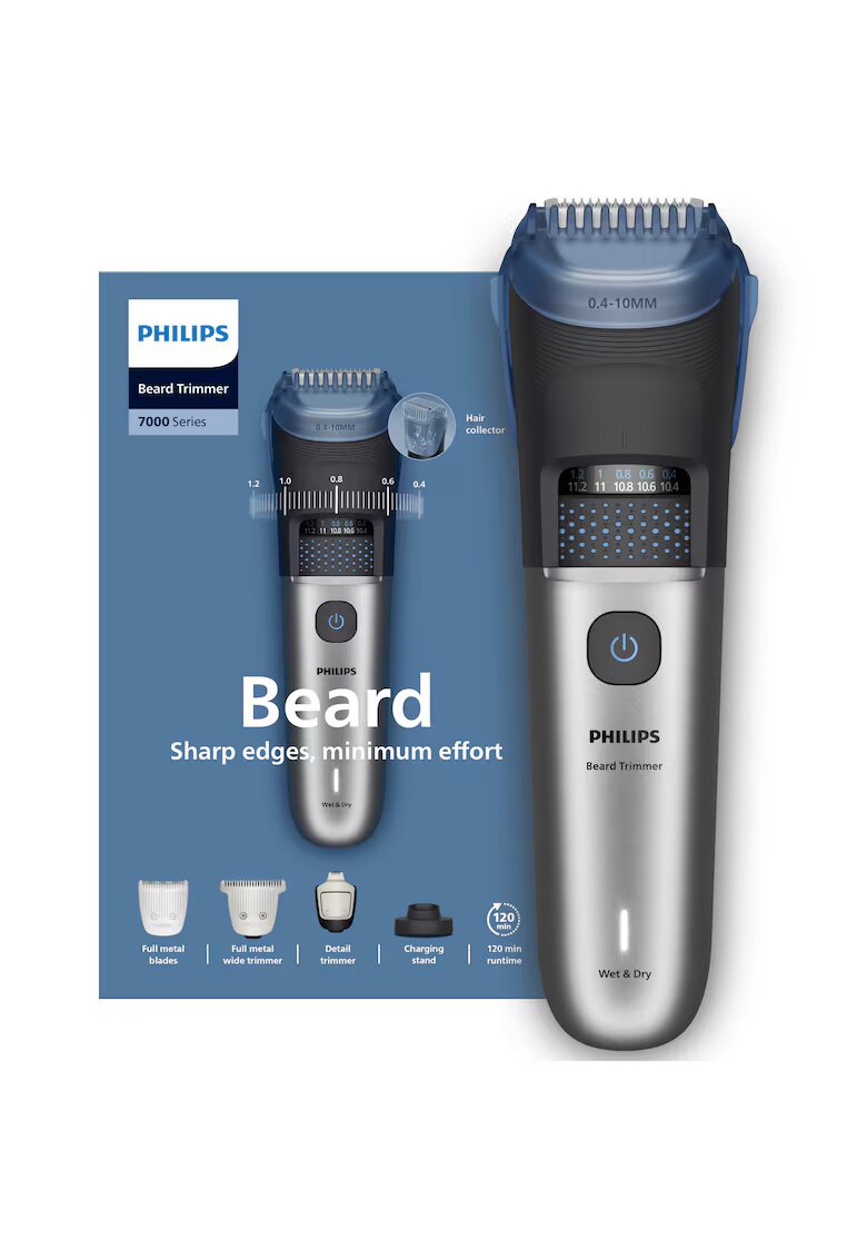Philips Машинка за подстригване на брада BT7670/15 с изцяло метални самонаточващи се остриета - 40 настройки за дължина (0 -4-20 мм) - Автономност 120 мин ...