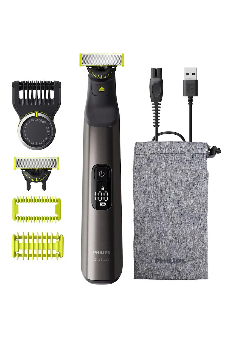 Philips Самобръсначка (0 -2 мм) и тример (0 -4-10 мм) OneBlade Pro - Лице и тяло - гребен с 20 настройки на дължина (0 -4-10 мм) - 2 аксесоара за тяло - 2 ножчета 360 - 90 ...