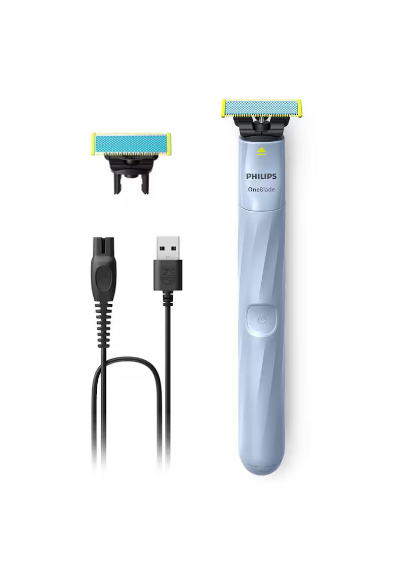 Philips Самобръсначка OneBlade 1st Shave QP1324/30 - 2 ножчета против триене - Акумулаторна - Мокро и сухо - Автономност 30 минути - USB-A - Син