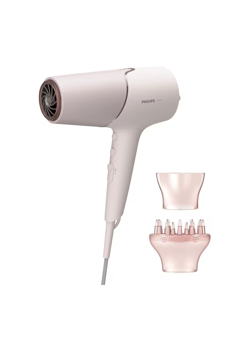 Philips Сешоар 2300W - технология ThermoShield - йонна грижа - дифузер - стилизираща глава - Розово златисто
