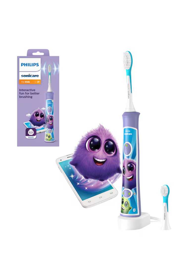 Philips Sonicare Kids HX6322/04 - Вграден Bluetooth® - 2 режима - 2 глави за четки - Брой движения/минута 62000 - Лилав