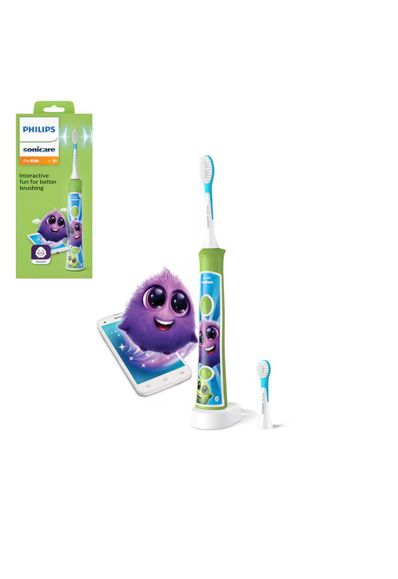 Philips Sonicare Kids HX6322/04 - Вграден Bluetooth® - 2 режима - 2 глави за четки - Брой движения/минута 62000 - Зелен