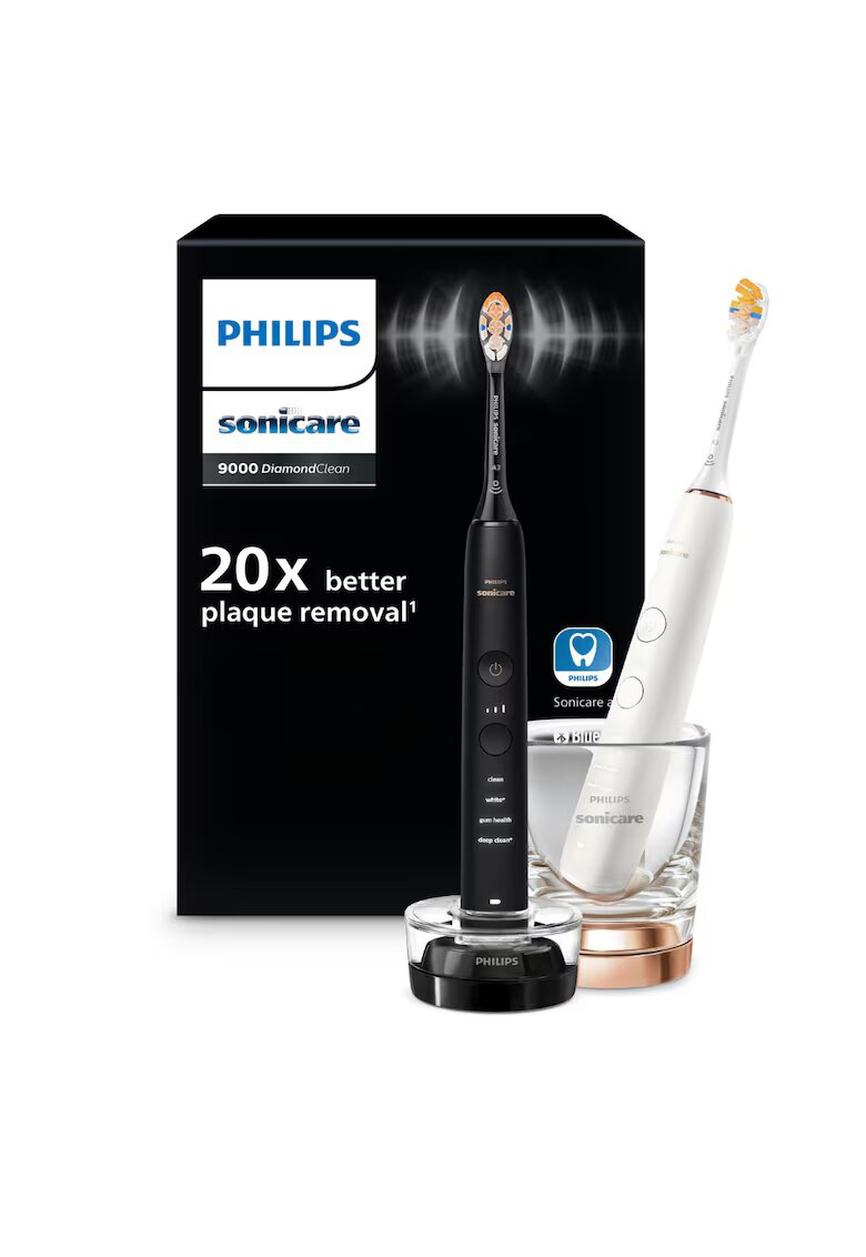 Philips Sonicare Комплект от 2 електрически звукови четки за зъби DiamondClean 9000 - Бял/Черен