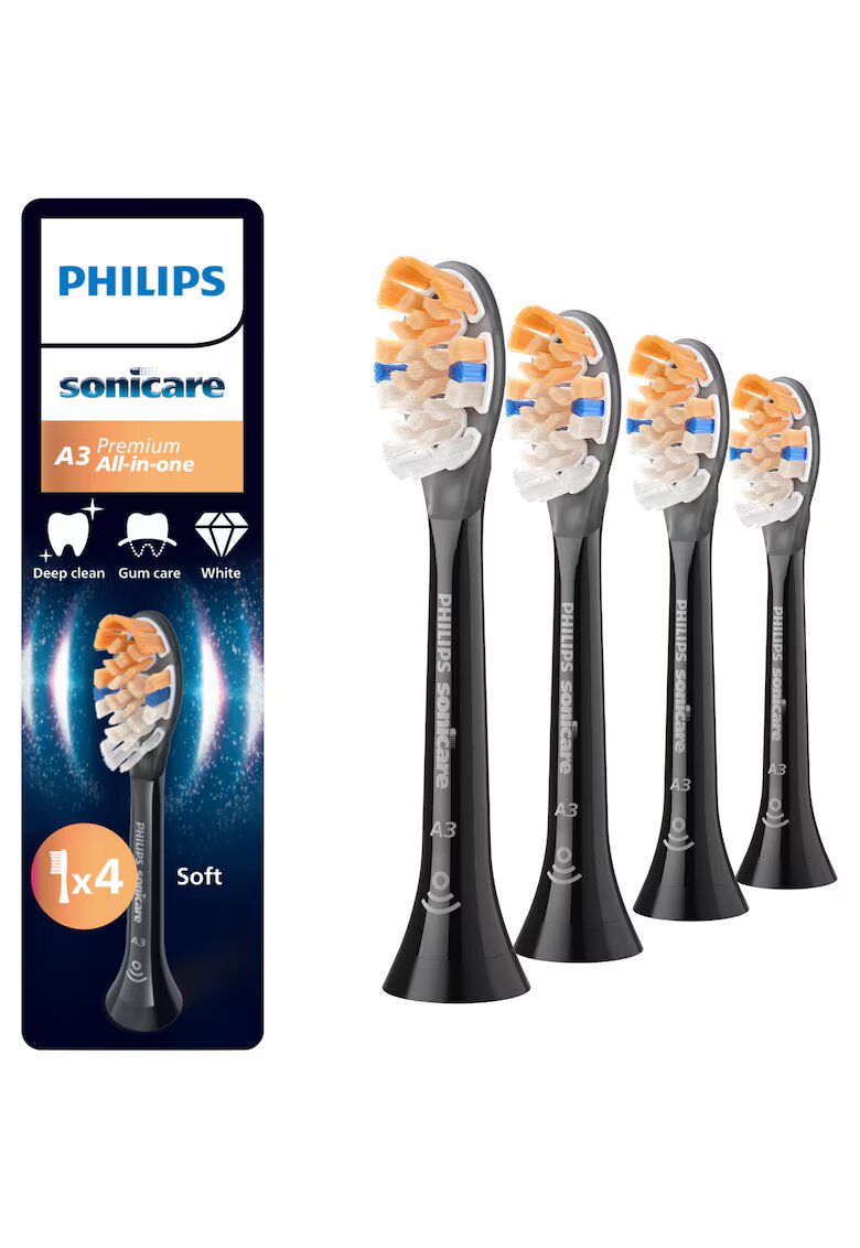 Philips Sonicare Резерва A3 Premium All in One HX9094/88 - 4 стандартни глави за четка - Синхронизация в режим BrushSync - Черен