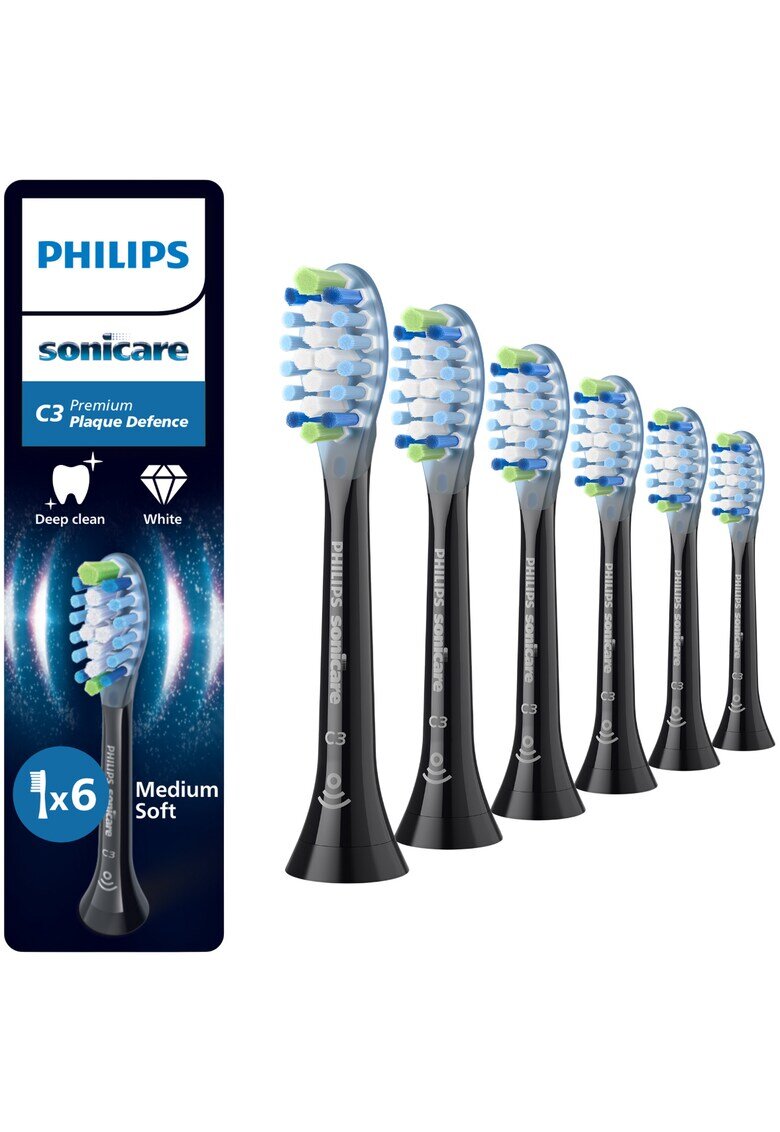 Philips Sonicare Резерва Plaque Defence HX9046/88 - Комплект 6 глави за четка - стандартни - с щракване - Синхронизация на режим BrushSync - Черен