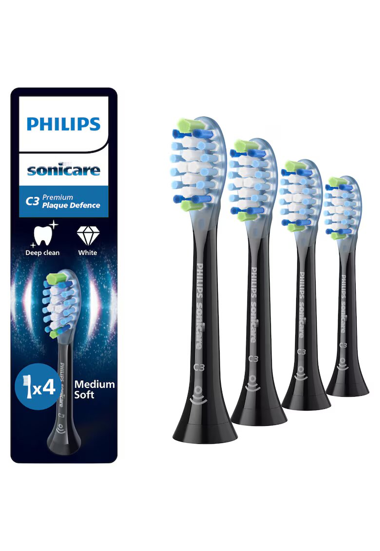 Philips Sonicare Резерва Plaque Defense HX9044/88 - 4 глави за четка - Standard - Click-on - Синхронизация в режим BrushSync - Черен