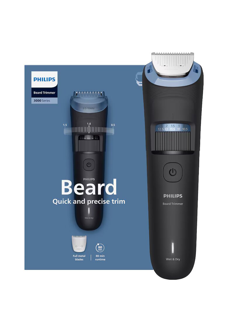 Philips Тример за брада BT3660/15 с изцяло метални самозаточващи се ножчета - 40 настройки за дължина - 2 регулируеми гребена за брада (0 -5-20 мм) ...