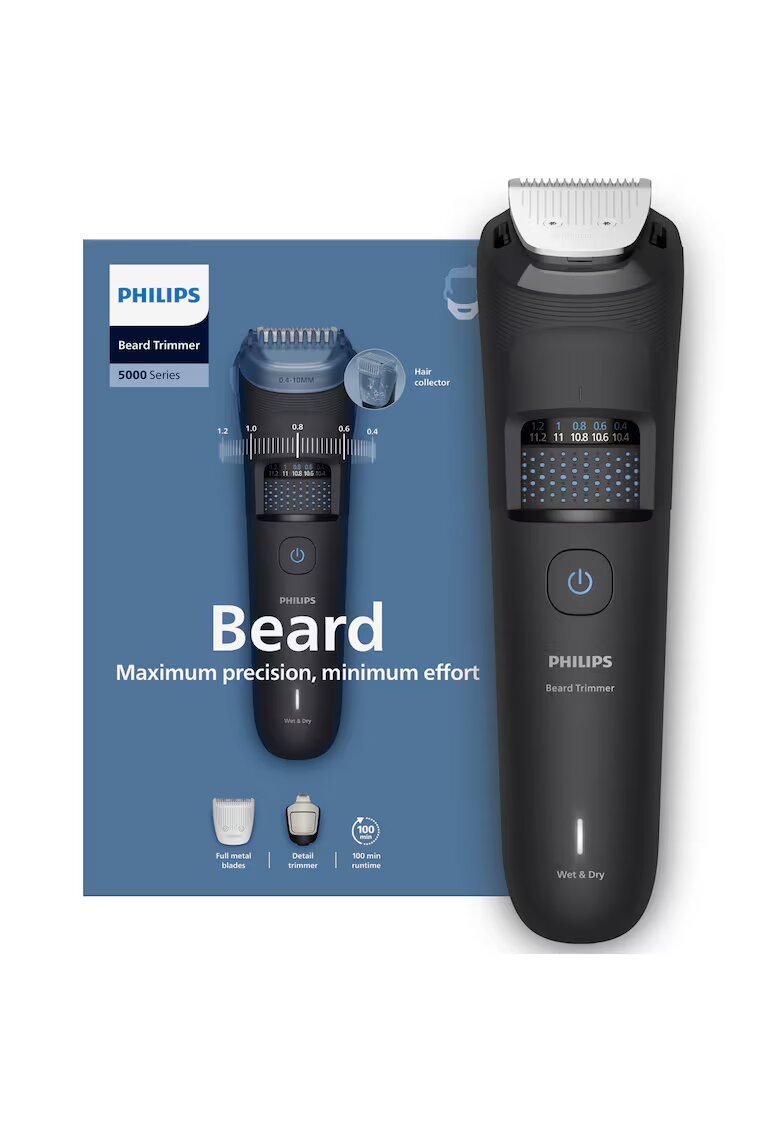 Philips Тример за брада BT5775/15 с изцяло метални самонаточващи се ножчета - 40 настройки за дължина (0 -5-20 мм) - Автономност 100 мин - Колектор за косми ...