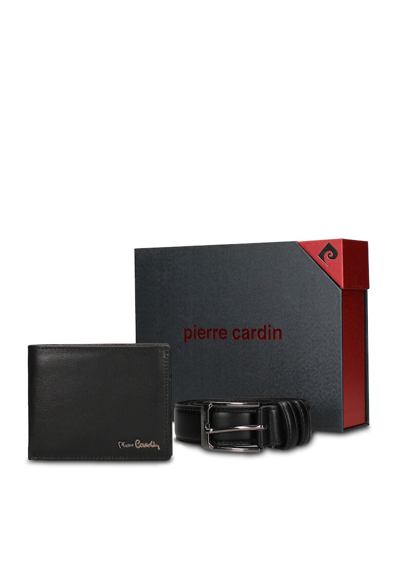 Pierre Cardin Кожен портфейл Silvano и колан - Черен