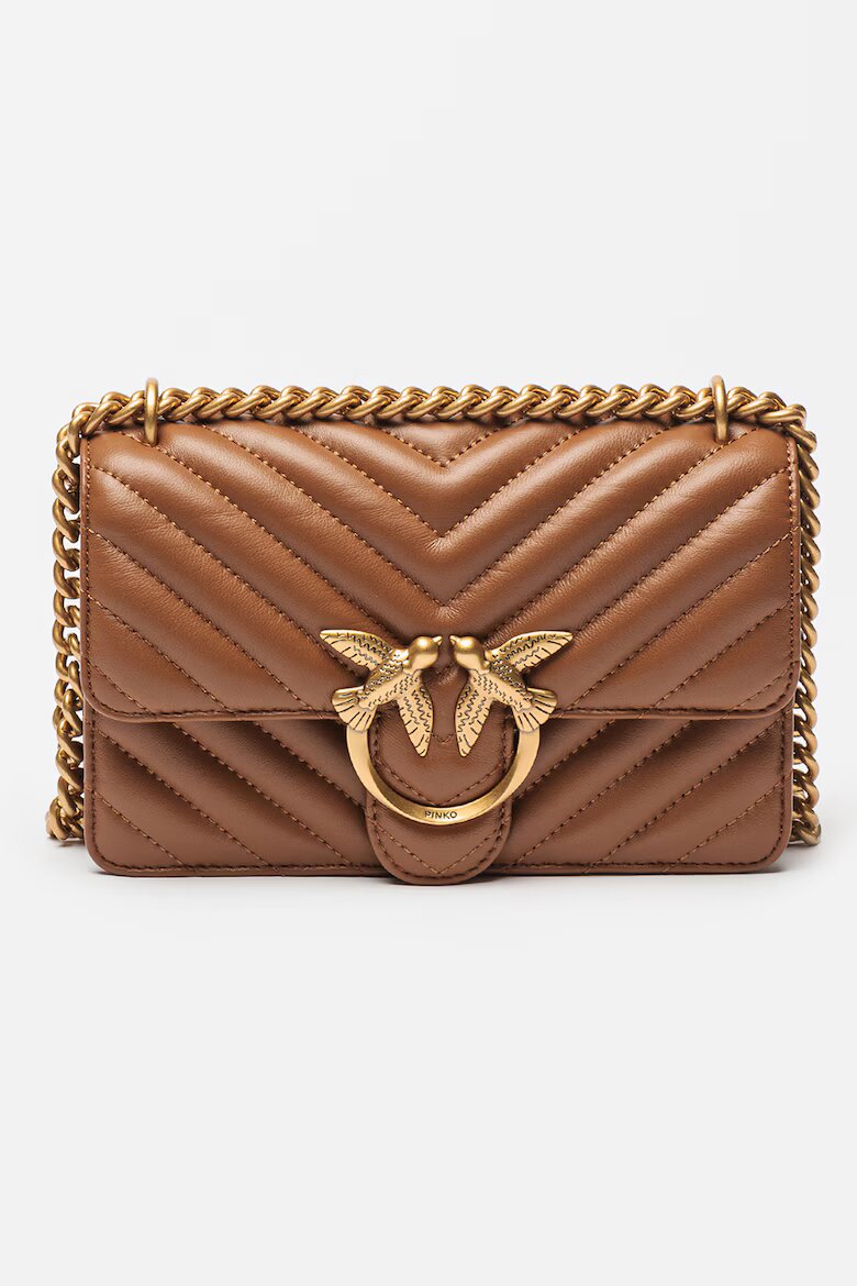 Pinko Чанта през рамо от кожа с капитониран ефект Love - 54645 Кафяв 13x21x6.5