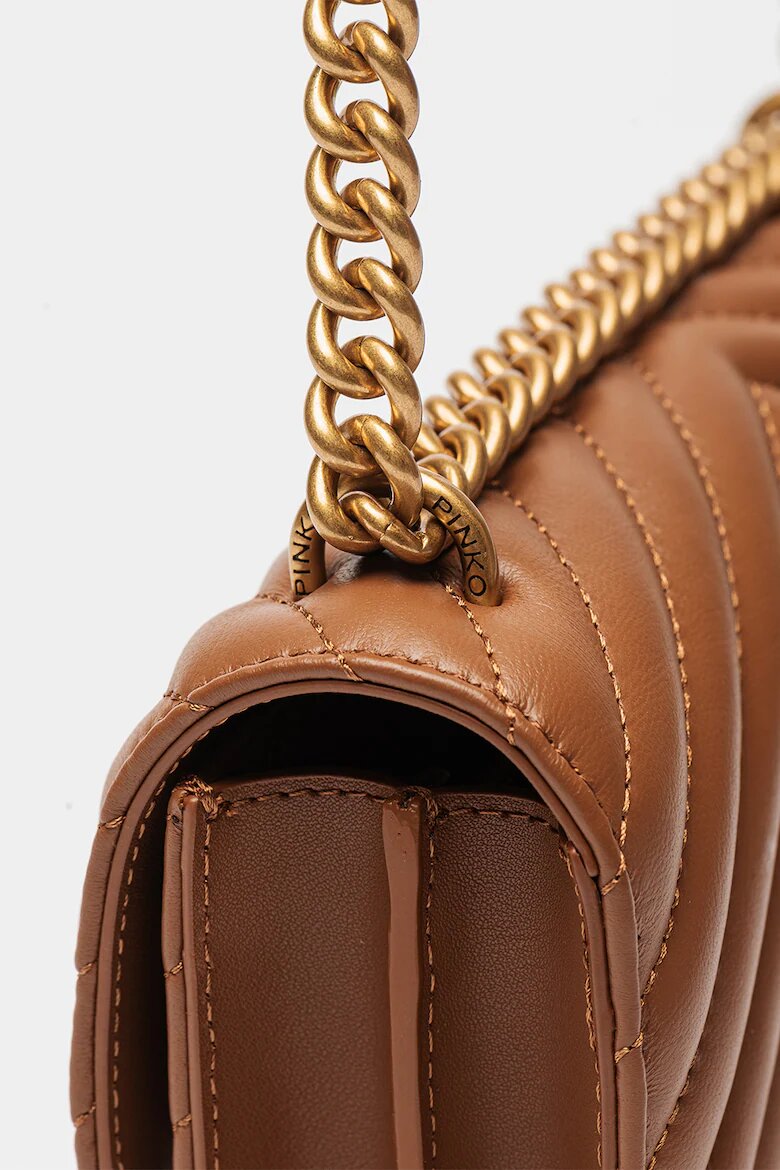 Pinko Чанта през рамо от кожа с капитониран ефект Love - 54645 Кафяв 13x21x6.5