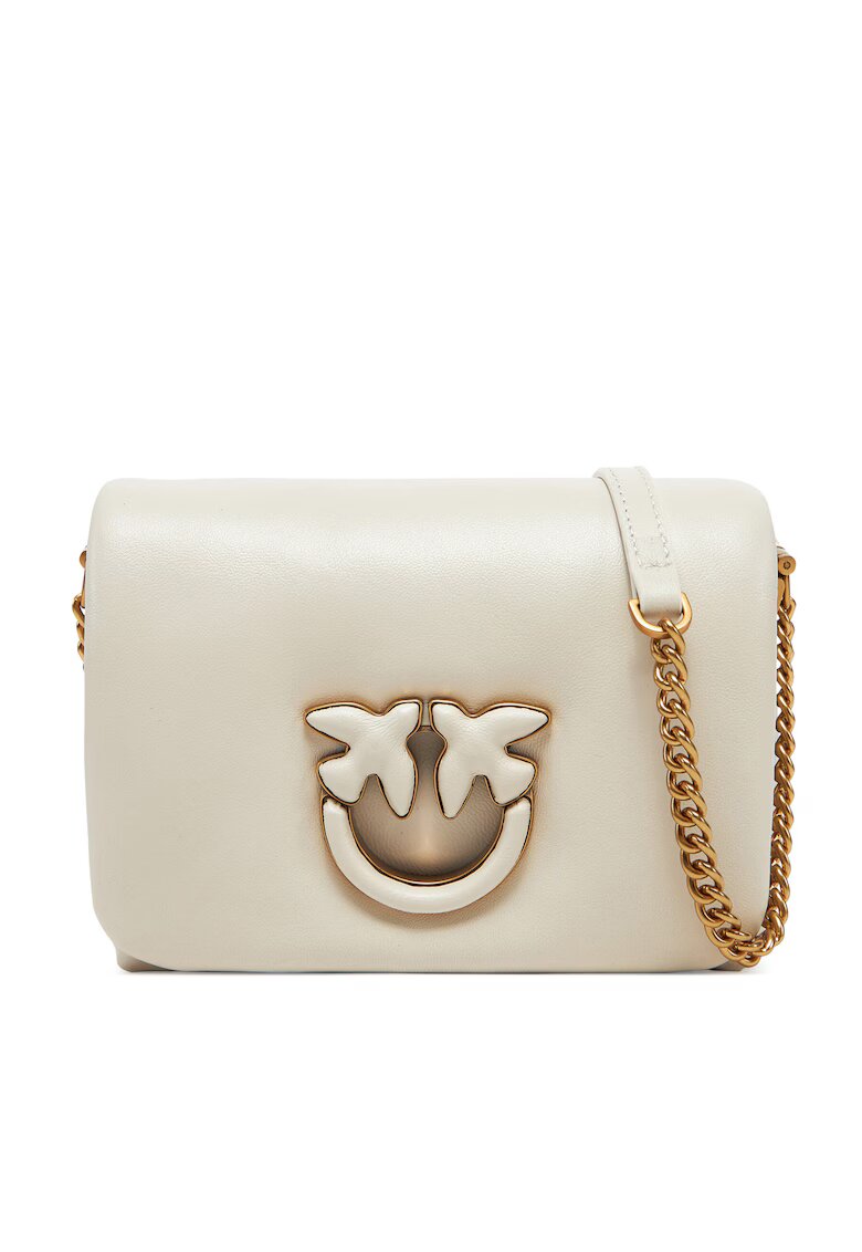 Pinko Дамска чанта Bianco Seta/Antique Gold - модел Love Click Puff Baby - розова