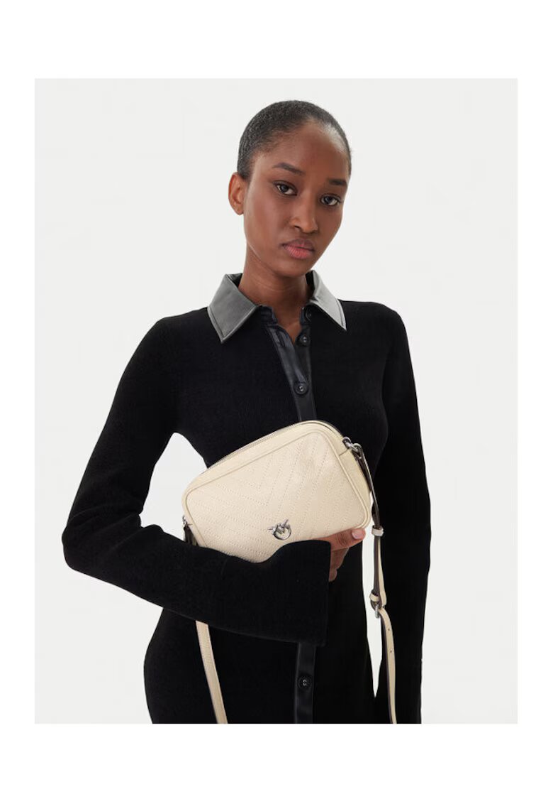 Pinko Дамска чанта Bianco Z14E Carrie Camera Bag - естествена кожа - розова