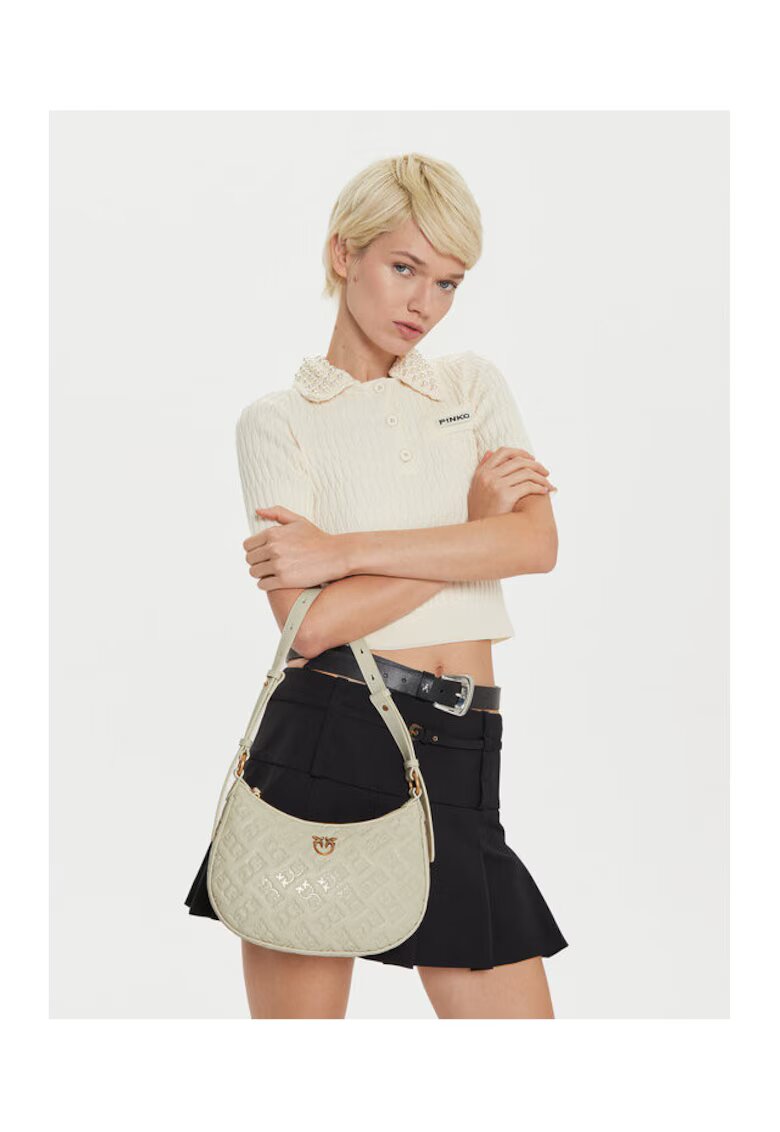 Pinko Дамска чанта Bianco Z14Q Half Moon Mini - естествена кожа - розова
