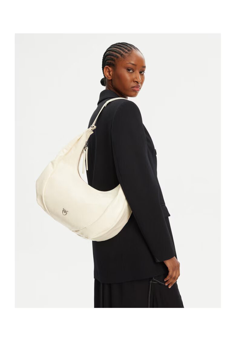 Pinko Дамска чанта Bianco Z14S Slouchy Hobo Big - естествена кожа - розова