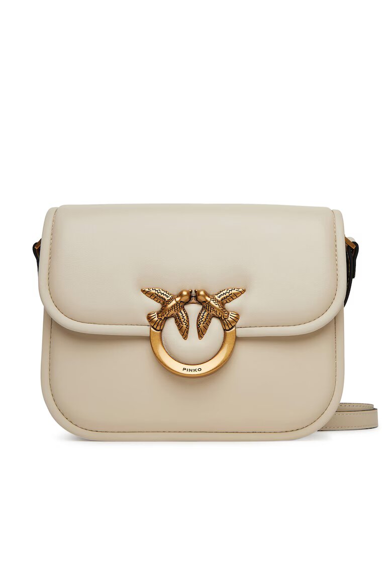 Pinko Дамска чанта Love Box Bag Fl Mini - естествена кожа - бяла