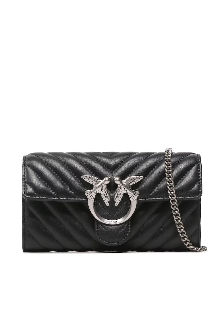 Pinko Дамска чанта Love One Wallet - черна - от естествена кожа
