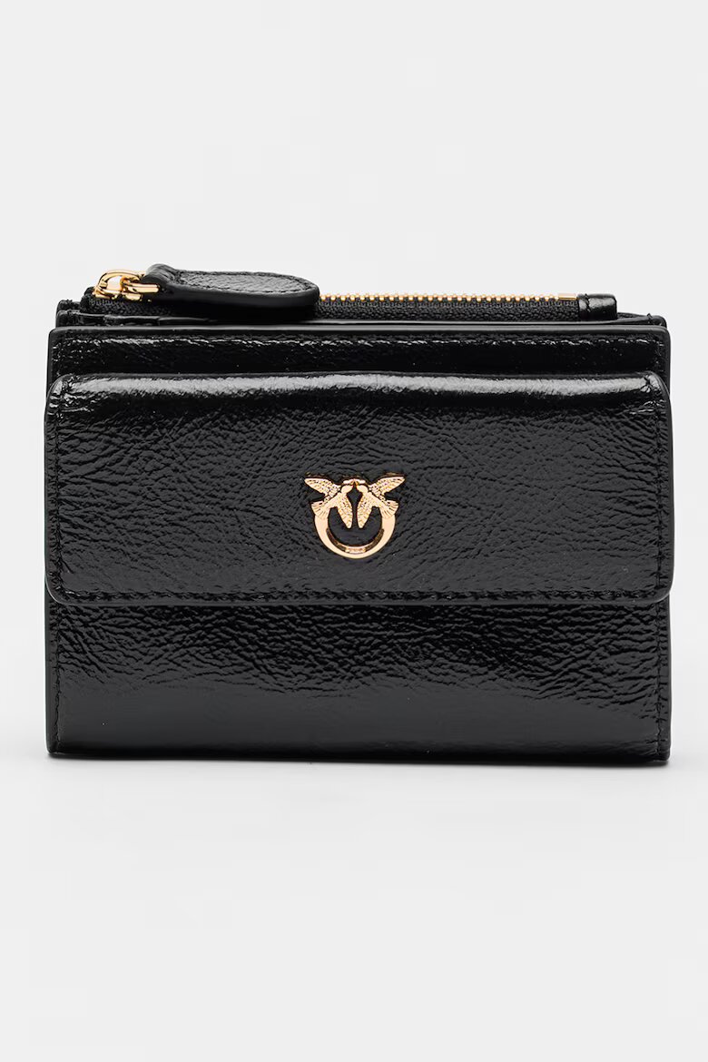 Pinko Кожен портфейл с двойно прегъване и външен джоб с капаче Антрацитно черно