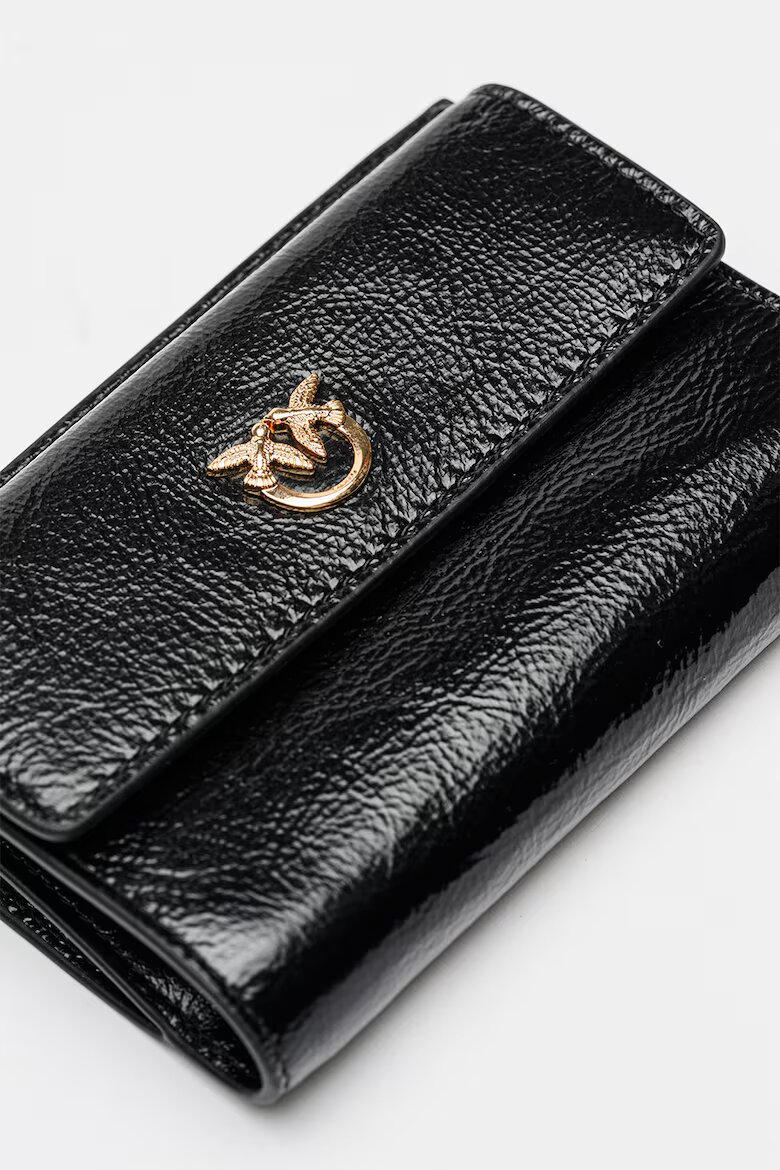 Pinko Кожен портфейл с двойно прегъване и външен джоб с капаче Антрацитно черно