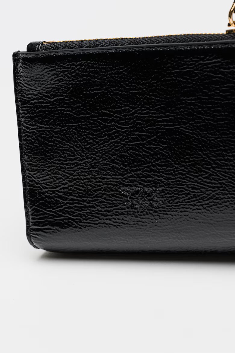 Pinko Кожен портфейл с двойно прегъване и външен джоб с капаче Антрацитно черно