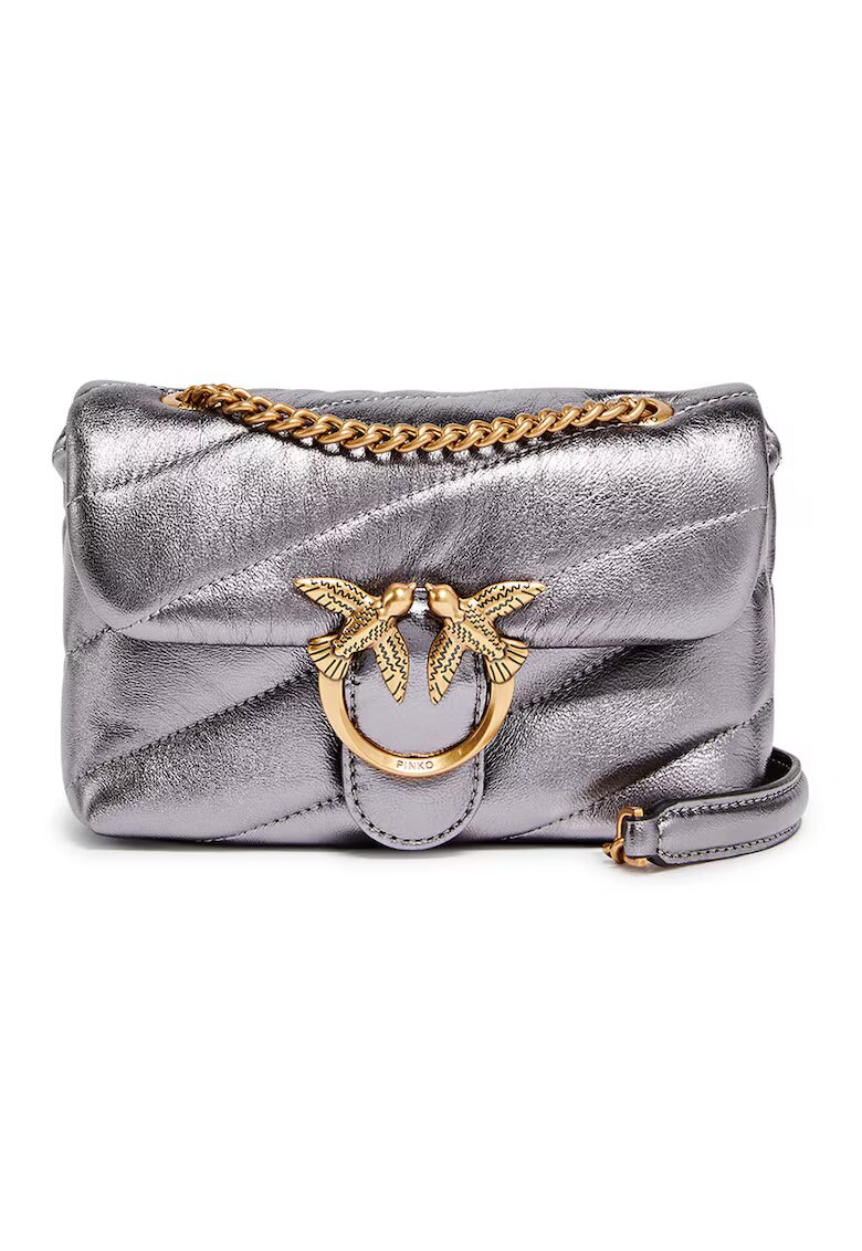 Pinko Кожена чанта Love Puff - Тъмносребрист
