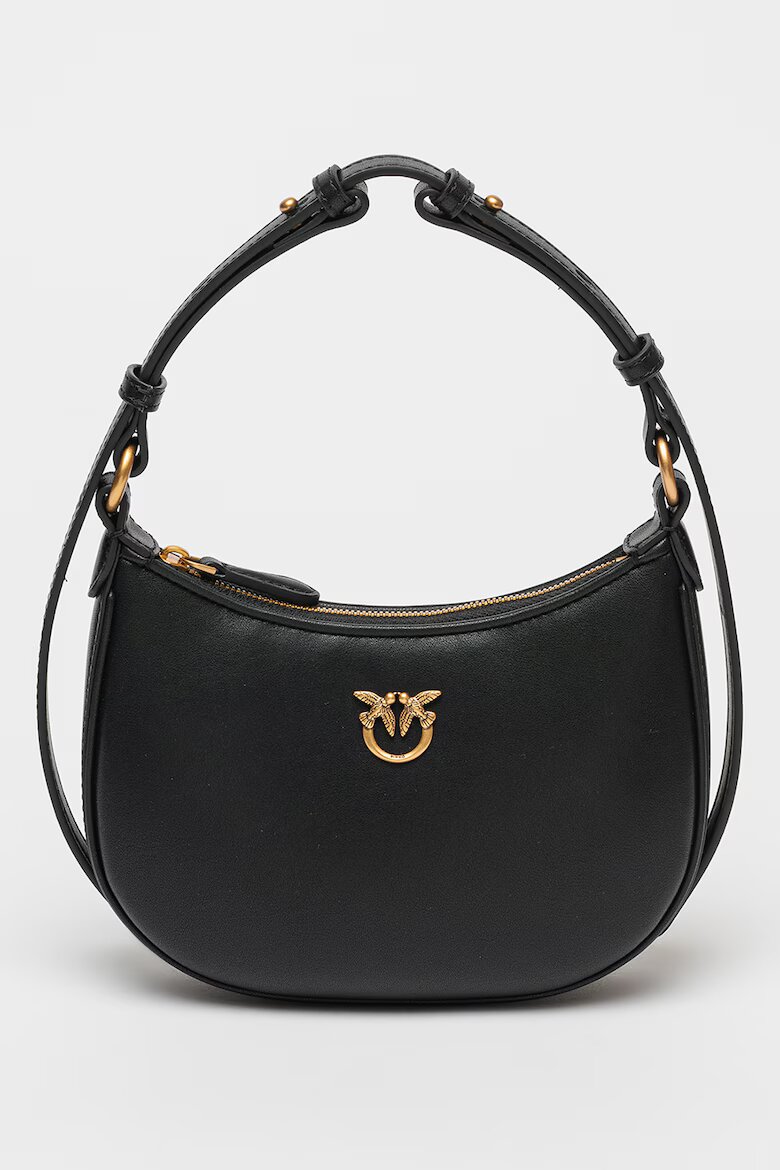 Pinko Кожена чанта за рамо Half Moon Черен