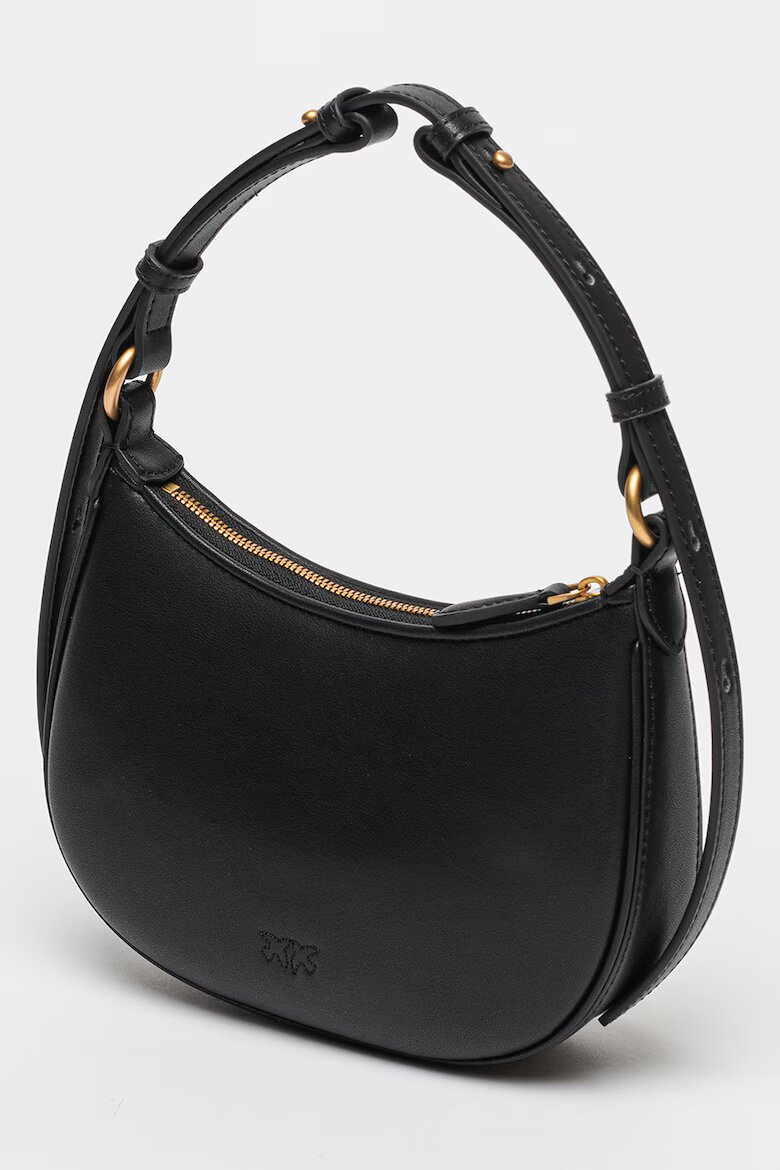 Pinko Кожена чанта за рамо Half Moon Черен