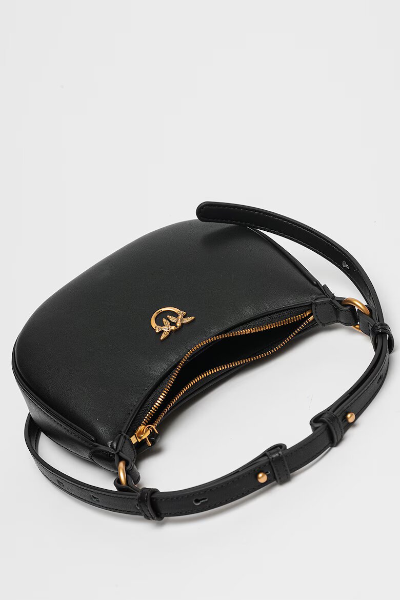 Pinko Кожена чанта за рамо Half Moon Черен