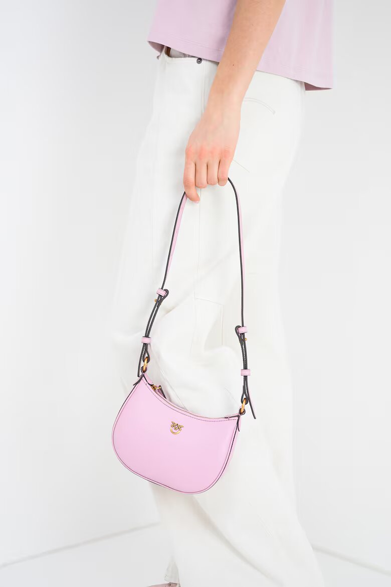 Pinko Кожена чанта за рамо Half Moon Пастелнорозов