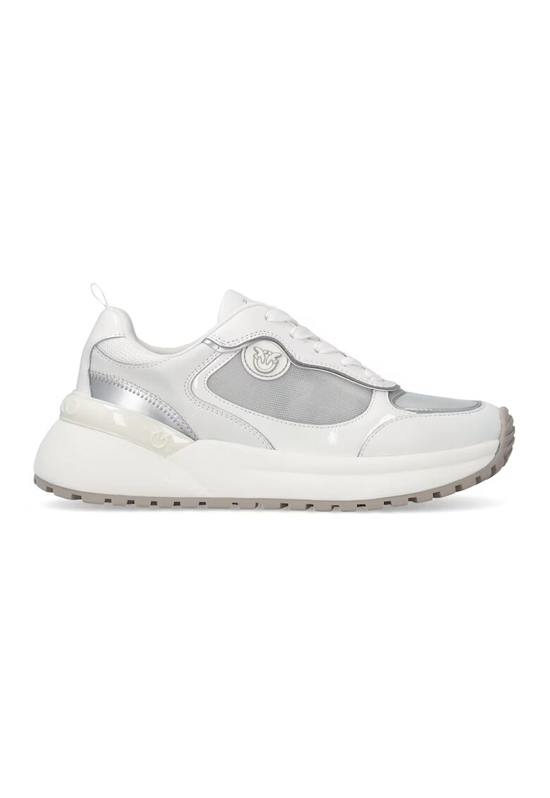 Pinko Спортни обувки Gem с кожени панели - Светло сив/Бял