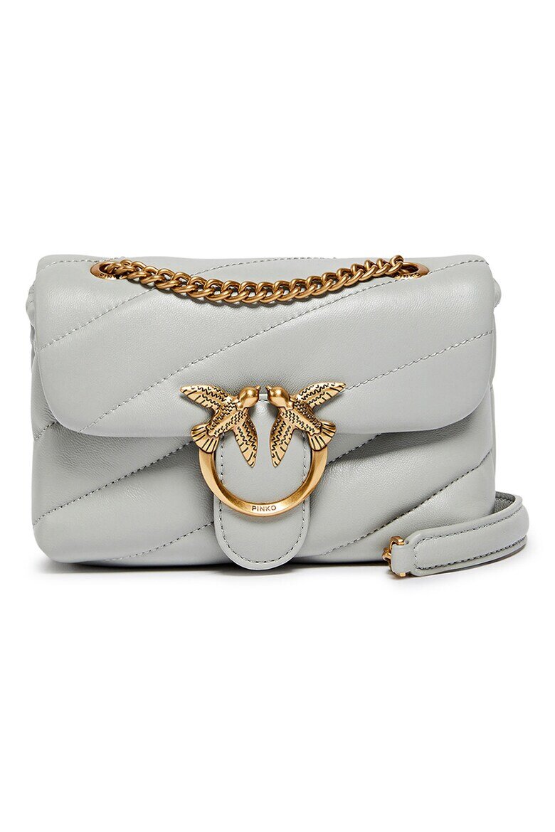 Pinko Ватирана кожена crossbody чанта Love Baby Puff Светло сив