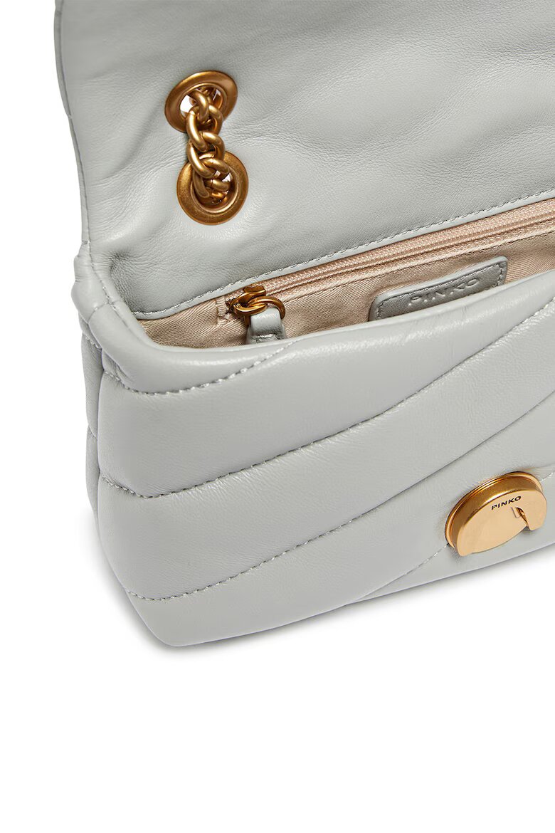 Pinko Ватирана кожена crossbody чанта Love Baby Puff Светло сив