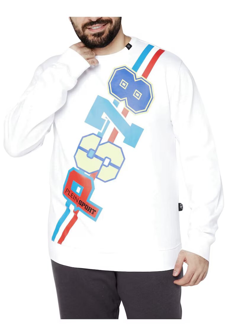 Plein Sport Мъжки суичър с принт - бял - памук полиестер - oversize кройка