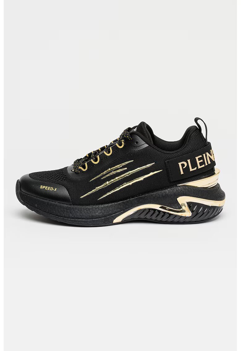 Plein Sport Мрежести спортни обувки Speed X със синтетика и лого - Златист/Черен