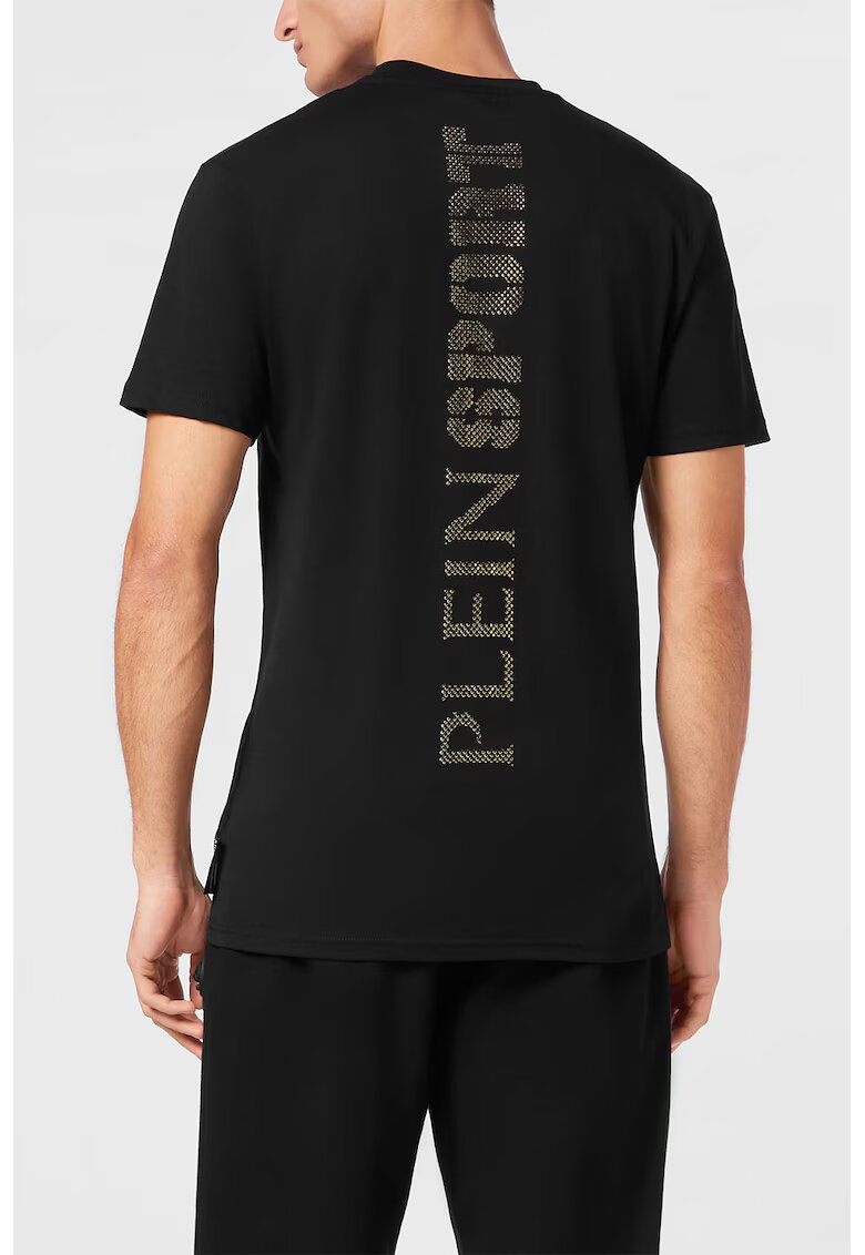 Plein Sport Памучна тениска с декоративни камъни - Златист/Черен