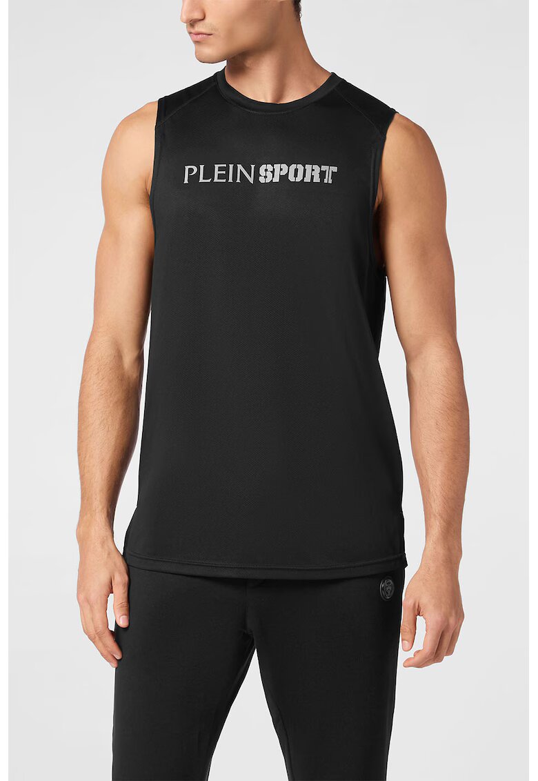 Plein Sport Тениска без ръкави с лого - Черен