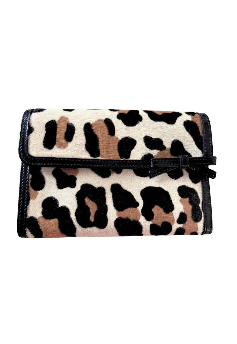 Prada Портфейл за дами естествена кожа - винтидж модел - животински принт - кафяв - 15x11x2 -5 см